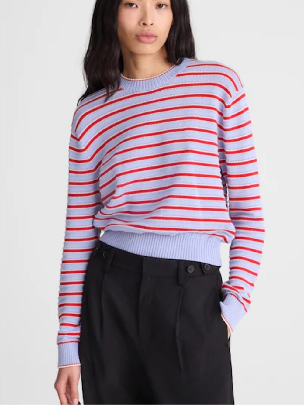 Madewell Striped Textured-Stitch Crewneck Sweater in 100% Cotton